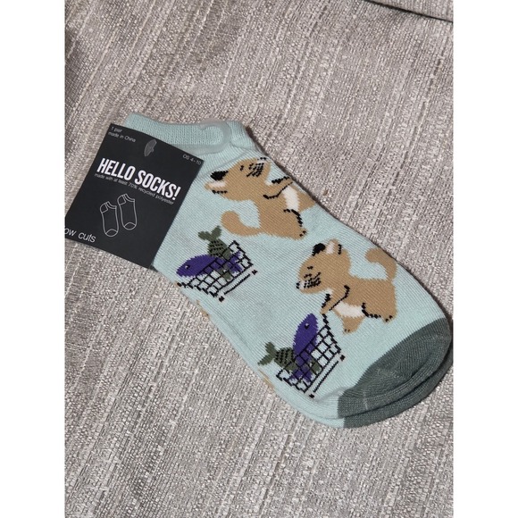 Hello Socks! Accessories - Hello Socks Womens Low Cut Ankle Socks Light Blue Cat Shopping Fish OS 4-10 NWT